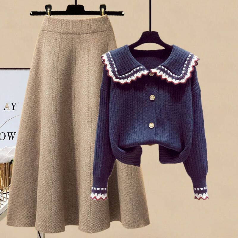 【單件/套裝】慵懶風設計感針織開衫+顯瘦半身裙兩件套