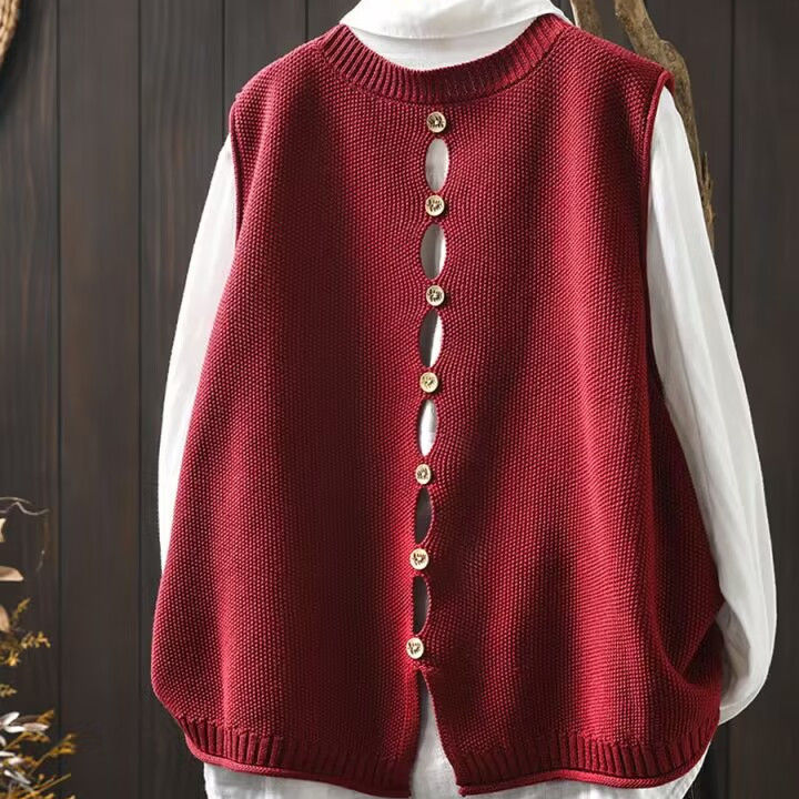 【單件/套裝】後背紐扣針織馬甲+寬鬆百搭襯衫疊穿兩件套裝-HaloBless