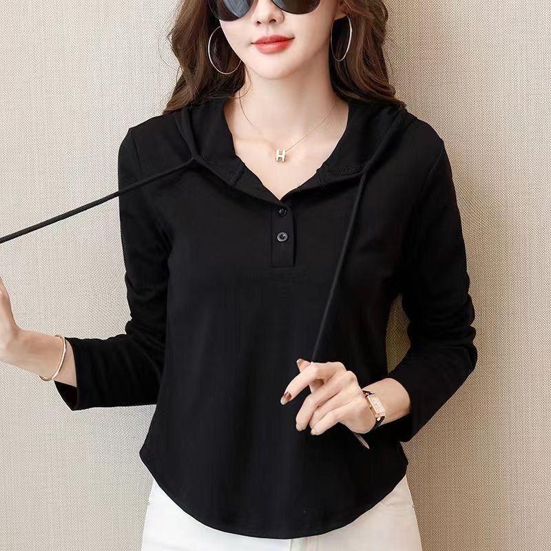 修身顯休閒短版素色長袖連帽T-HaloBless