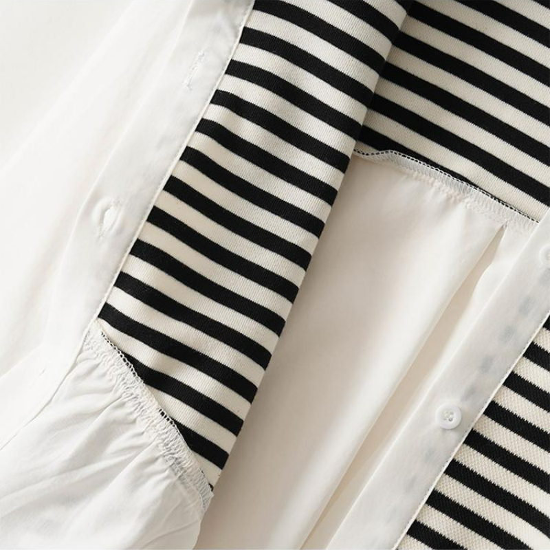 寬鬆針織拼接休閒中長版長袖襯衫