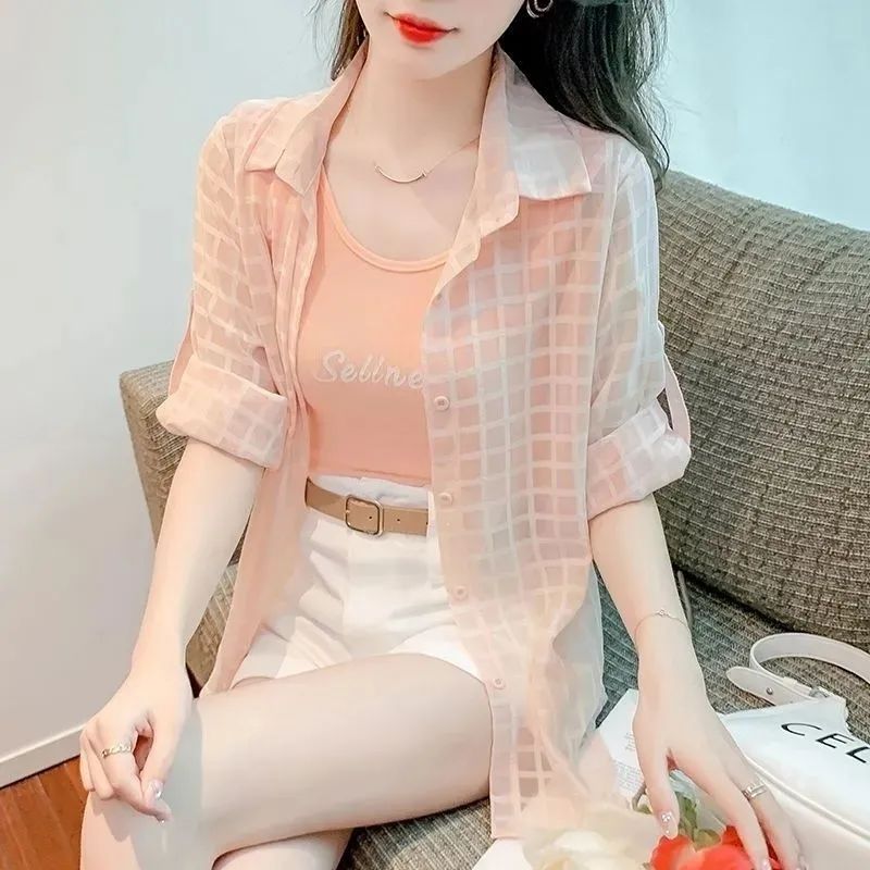 【單件/套裝】雪紡襯衫內搭吊帶牛仔短褲三件套裝-HaloBless