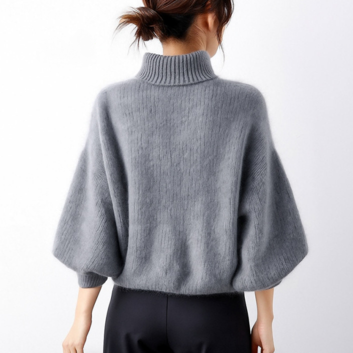 新年新款立領蝴蝶結溫柔風燈籠針織衫