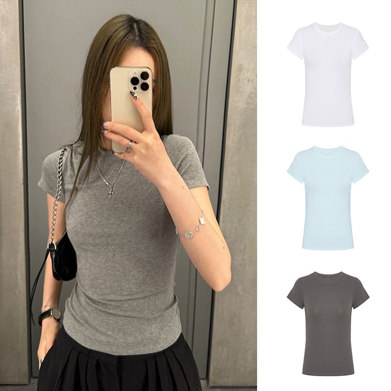 (多色可選)修身顯瘦圓領正肩百搭簡約短袖T恤