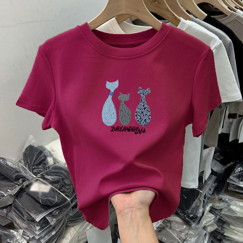 (10色可選)純棉印花修身時尚百搭圓領顯瘦正肩短袖T恤