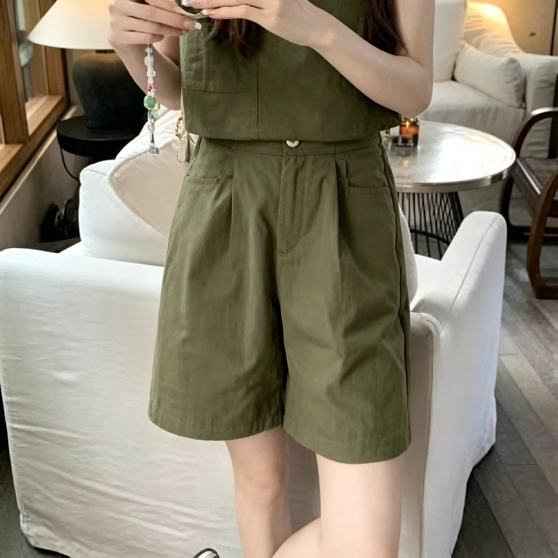 【單件/套裝】簡約休閑寬松背心+高腰闊腿短褲兩件套裝
