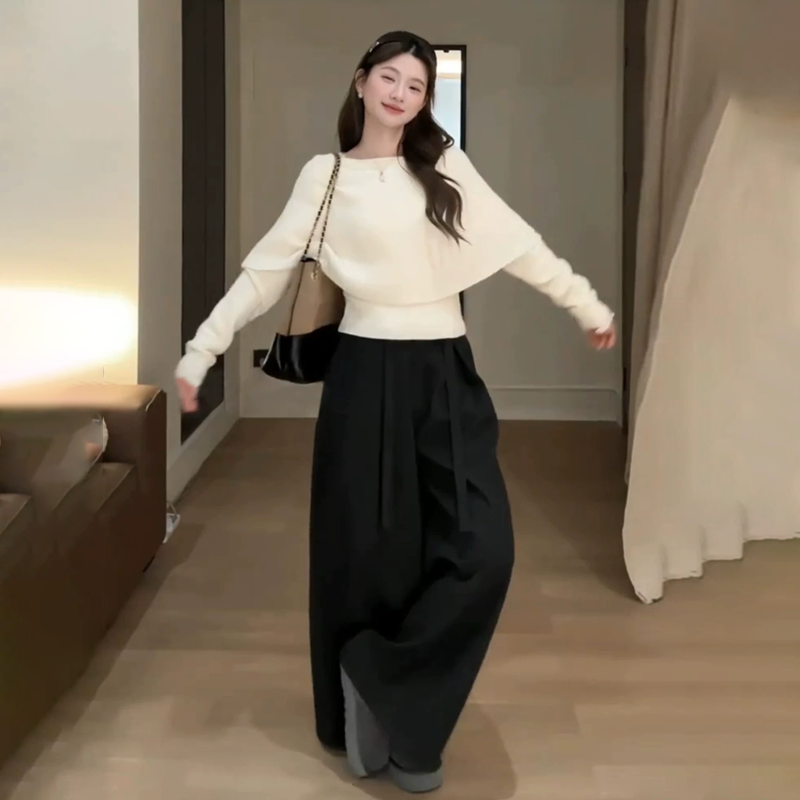 【單件/套裝】簡約法式假兩件針織毛衣+闊腿褲套裝