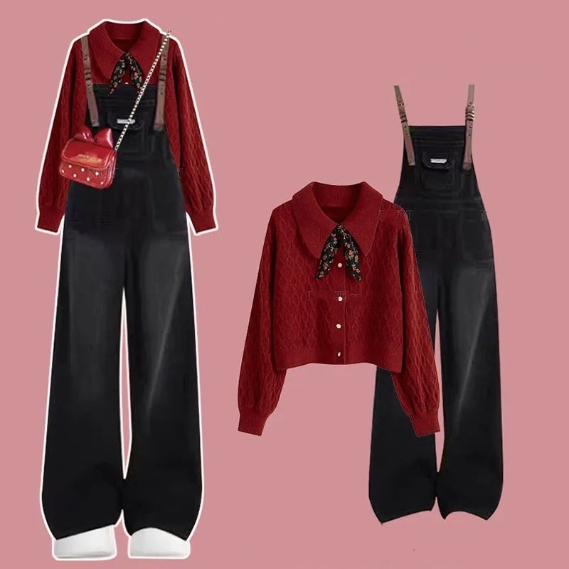 【整套】小眾通勤毛衣搭高級感背帶褲兩件套