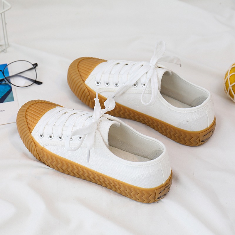 超火韓版百搭休閒舒適平底餅乾鞋帆布鞋