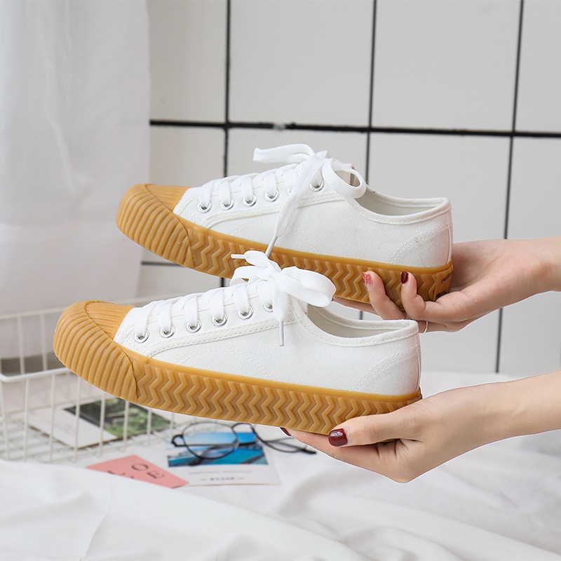 超火韓版百搭休閒舒適平底餅乾鞋帆布鞋