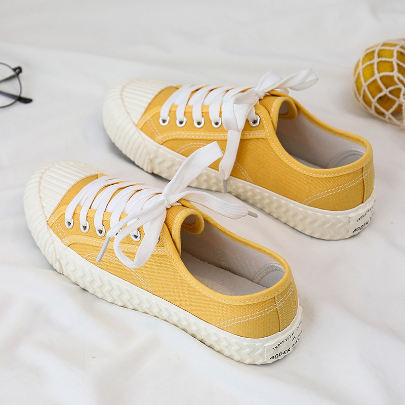 超火韓版百搭休閒舒適平底餅乾鞋帆布鞋