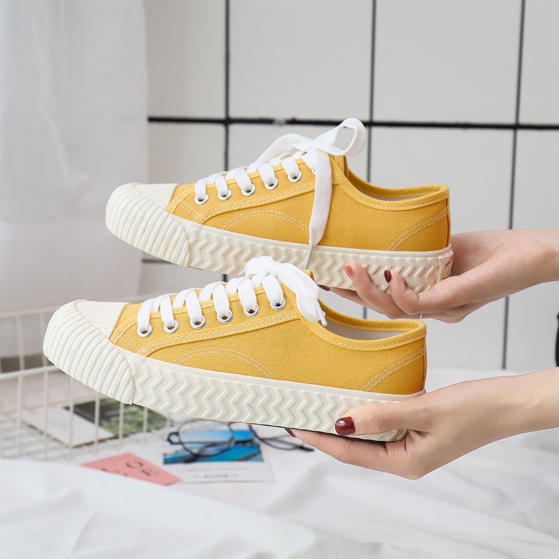 超火韓版百搭休閒舒適平底餅乾鞋帆布鞋