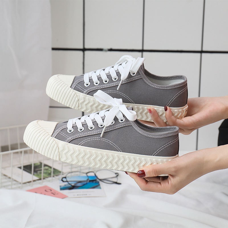超火韓版百搭休閒舒適平底餅乾鞋帆布鞋