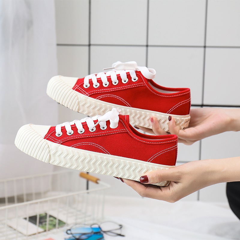 超火韓版百搭休閒舒適平底餅乾鞋帆布鞋