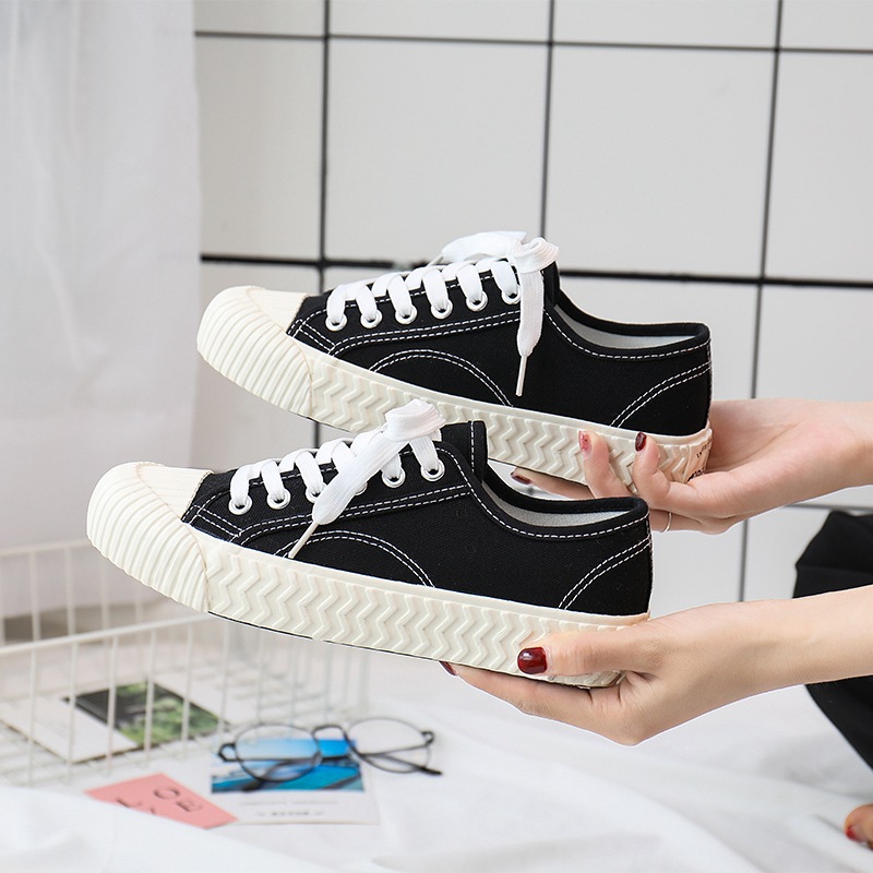 超火韓版百搭休閒舒適平底餅乾鞋帆布鞋