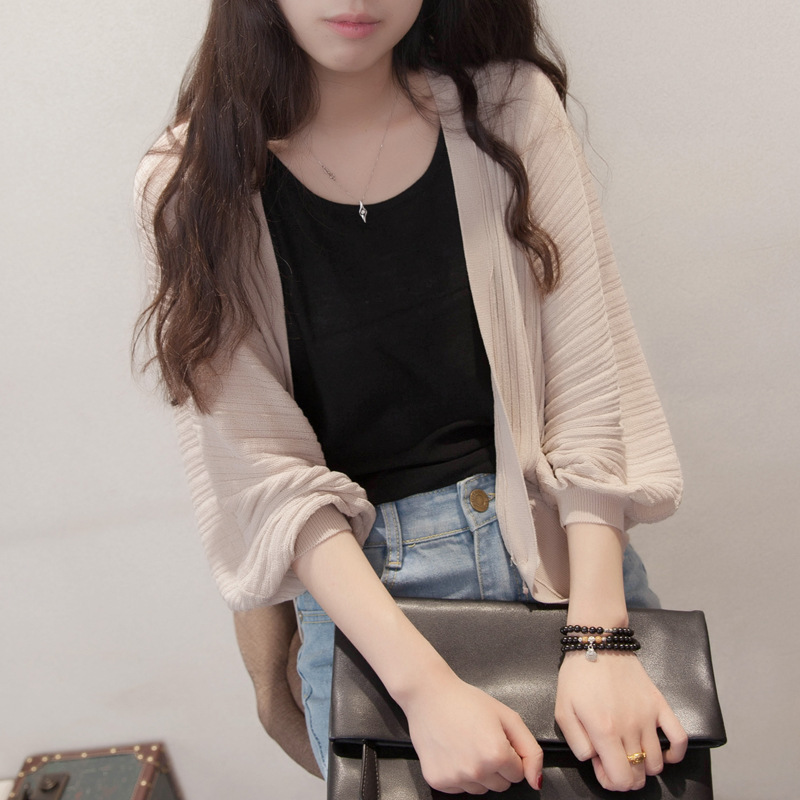 燈籠袖外搭V領寬鬆防曬衣空調披肩針織衫