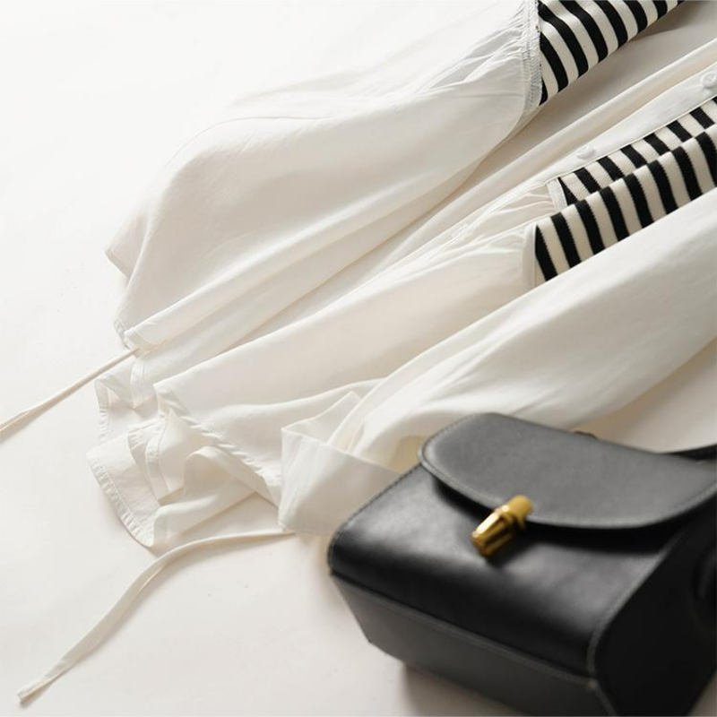 寬鬆針織拼接休閒中長版長袖襯衫