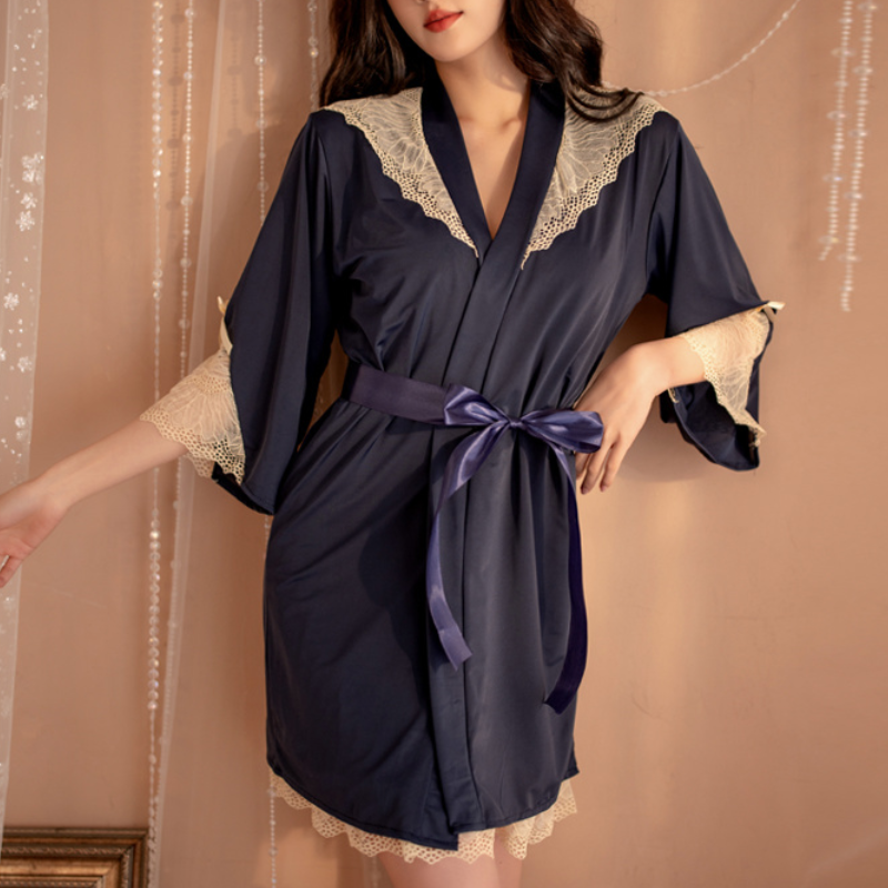 【單件/整套】法式高級冰絲吊帶睡裙睡袍家居服套裝-HaloBless