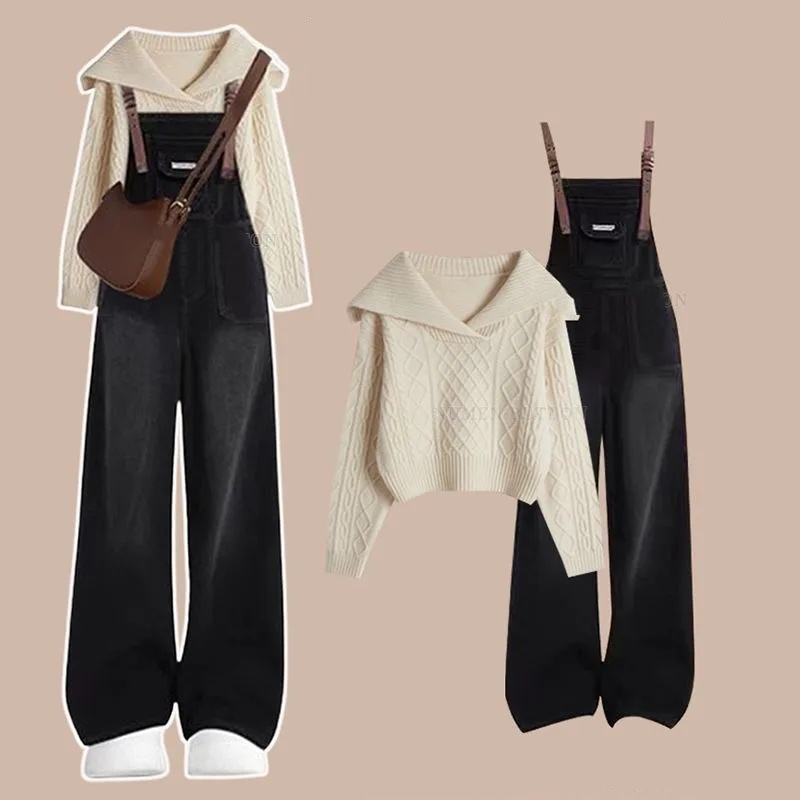 【整套】小眾通勤毛衣搭高級感背帶褲兩件套