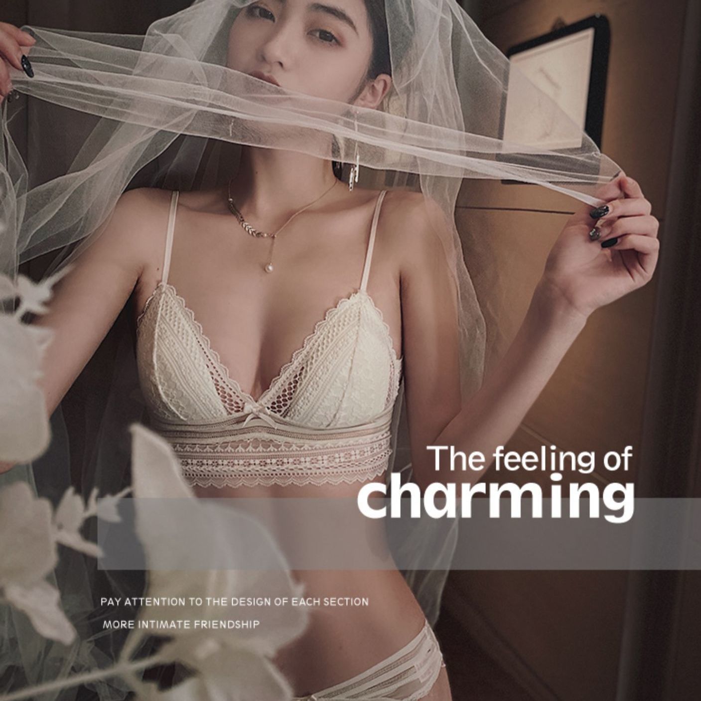 【單件/套裝】蕾絲聚攏無鋼圈內衣+內褲套裝-HaloBless