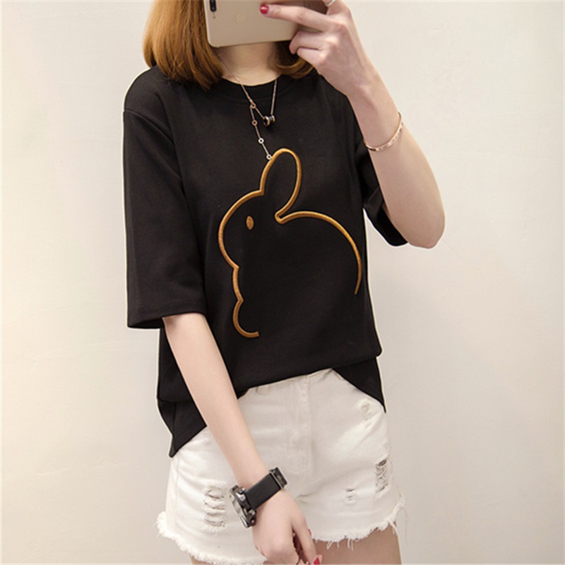 韓版百搭休閒簡約兔子寬鬆短袖