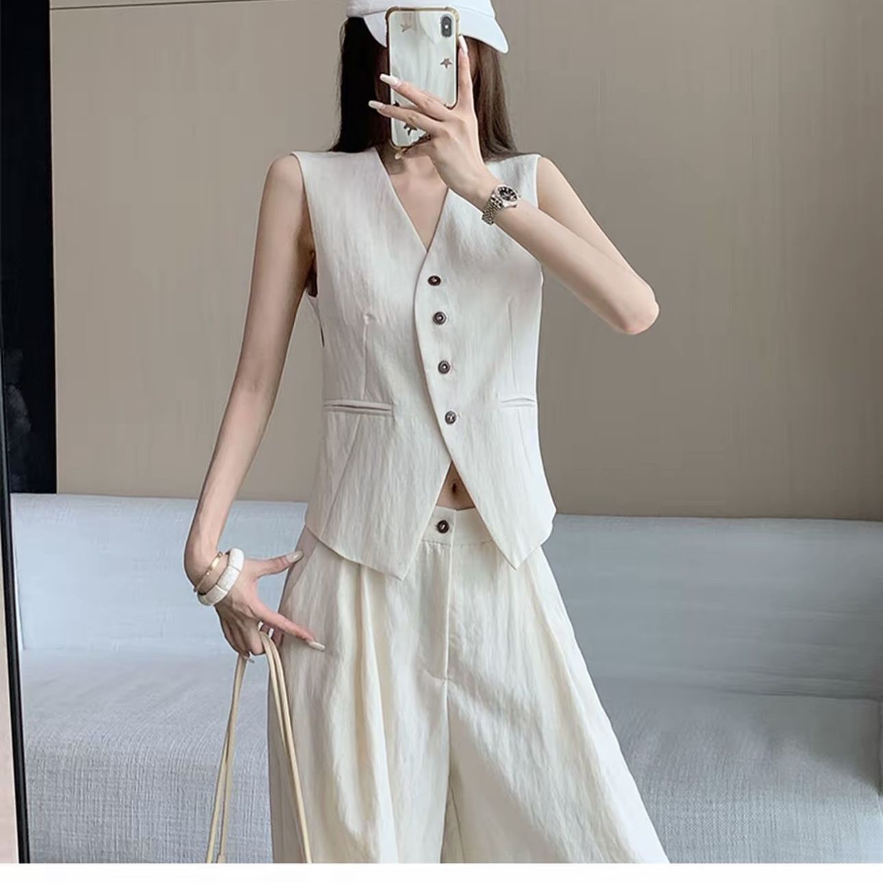 【單件/套裝】法式氣質高級感時尚馬甲+休閑闊腿褲兩件套裝