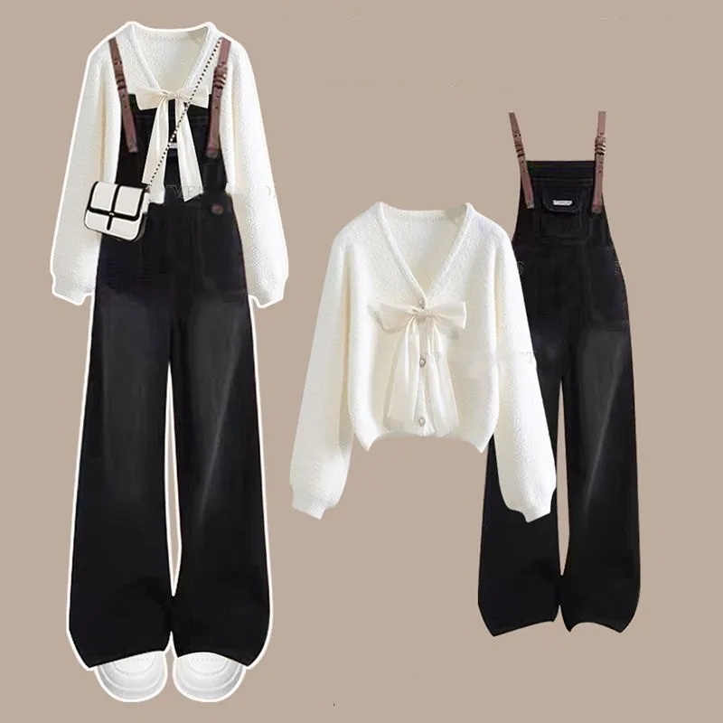 【整套】小眾通勤毛衣搭高級感背帶褲兩件套