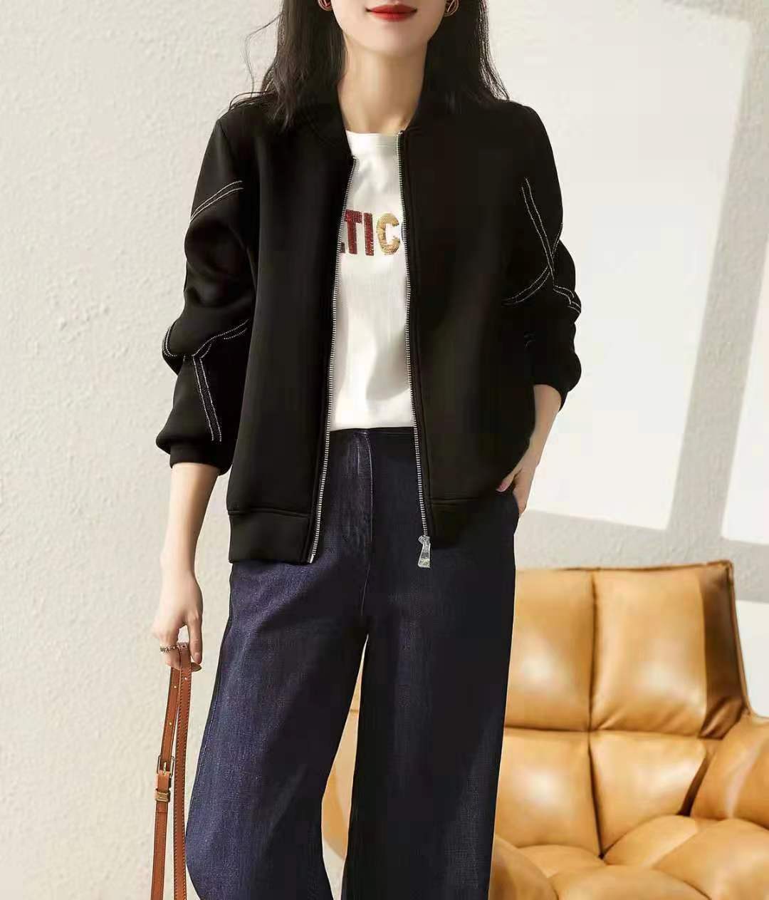 棒球服外套長袖百搭開衫休閒短款夾克-HaloBless