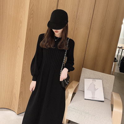 針織內搭長款過膝收腰顯瘦氣質連身裙-HaloBless