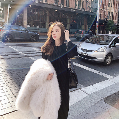 針織內搭長款過膝收腰顯瘦氣質連身裙-HaloBless