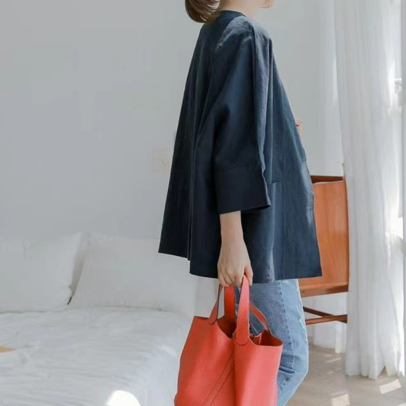 氣質優雅簡約寬松舒適七分袖薄款短外套-HaloBless