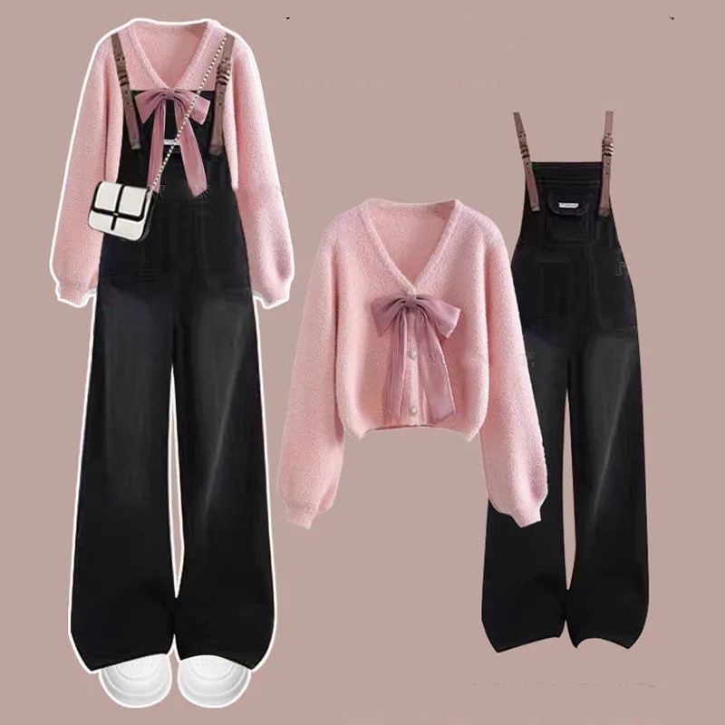 【整套】小眾通勤毛衣搭高級感背帶褲兩件套