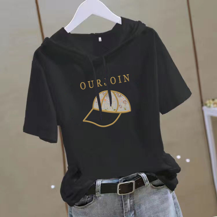 休閒顯瘦減齡時尚寬鬆連帽短袖T恤