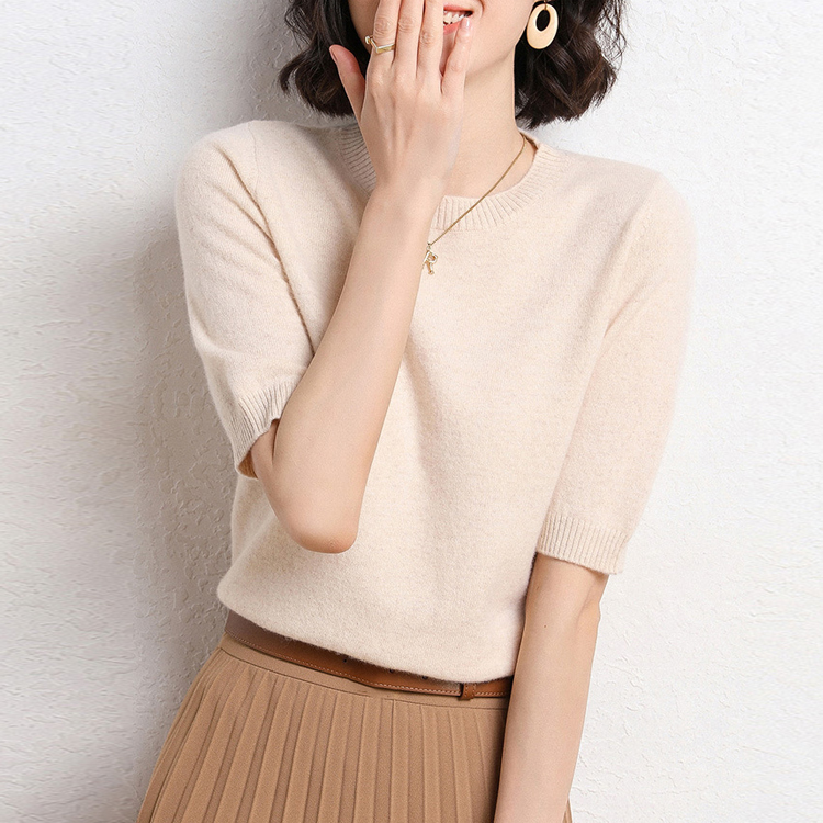 八色春夏圓領半袖針織T恤-HaloBless