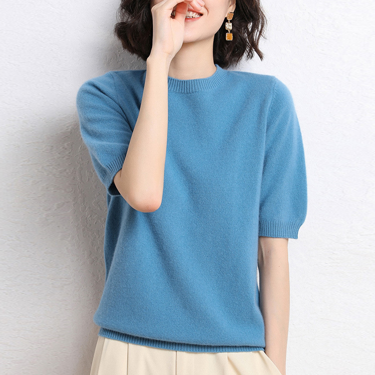 八色春夏圓領半袖針織T恤-HaloBless