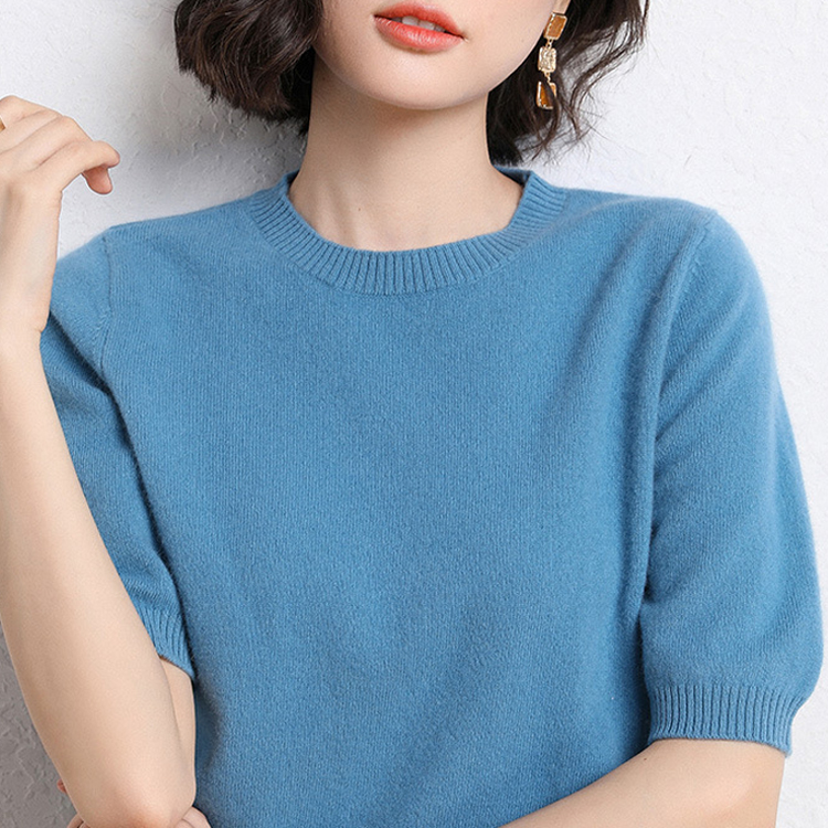 八色春夏圓領半袖針織T恤-HaloBless