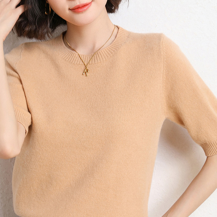 八色春夏圓領半袖針織T恤-HaloBless