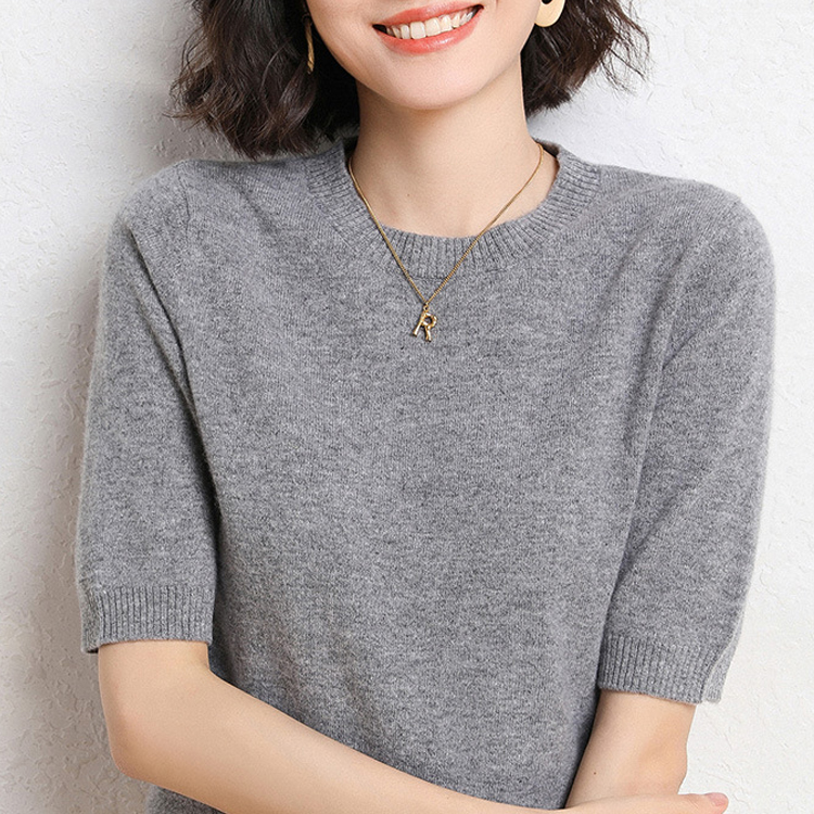 八色春夏圓領半袖針織T恤-HaloBless