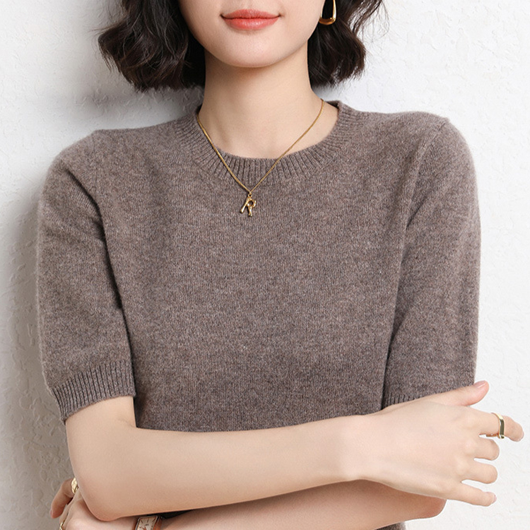 八色春夏圓領半袖針織T恤-HaloBless