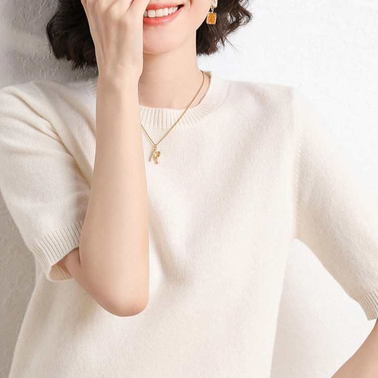 八色春夏圓領半袖針織T恤-HaloBless