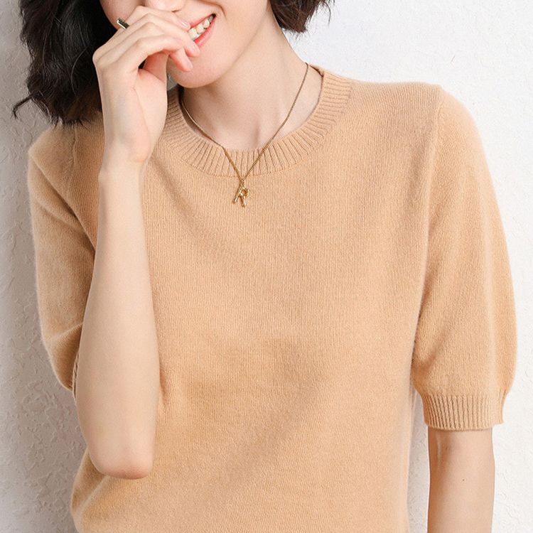 八色春夏圓領半袖針織T恤-HaloBless