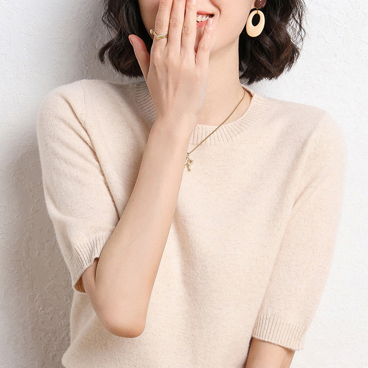 八色春夏圓領半袖針織T恤-HaloBless