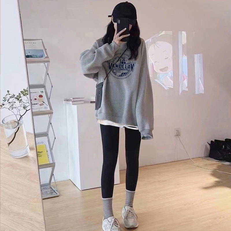 薄款休閒時尚假兩件設計感圓領印花衛衣-HaloBless