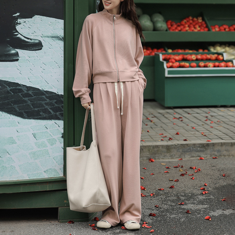 【整賣】休閒運動風拉鏈衛衣外套+時尚長款褲裝兩件套-HaloBless