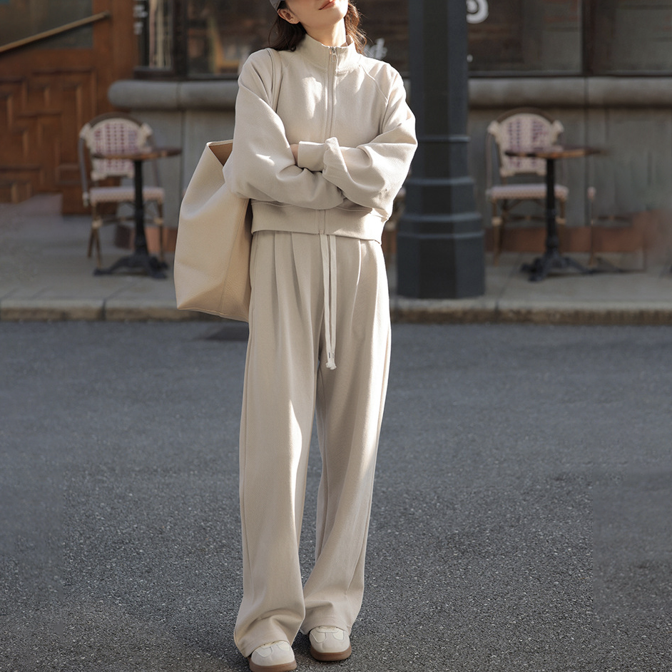 【整賣】休閒運動風拉鏈衛衣外套+時尚長款褲裝兩件套-HaloBless