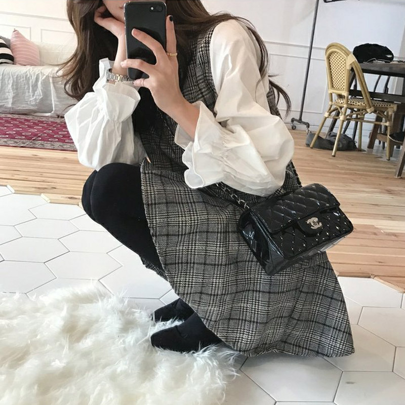 韓版溫柔小香風氣質通勤假兩件連身裙-HaloBless