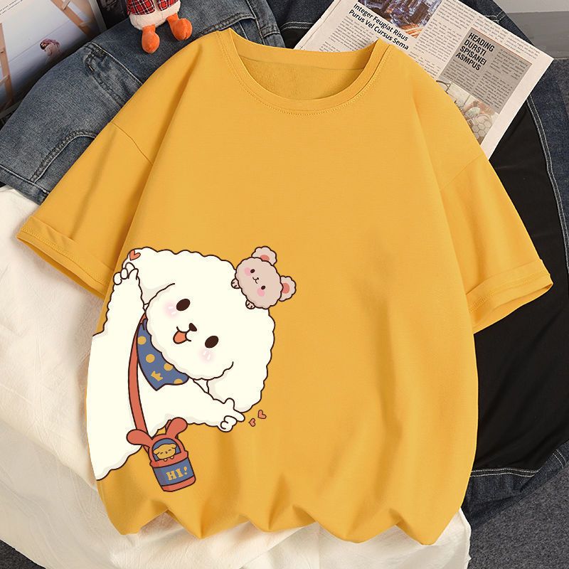 多色純棉可爱印花宽松圆领短袖T恤-HaloBless