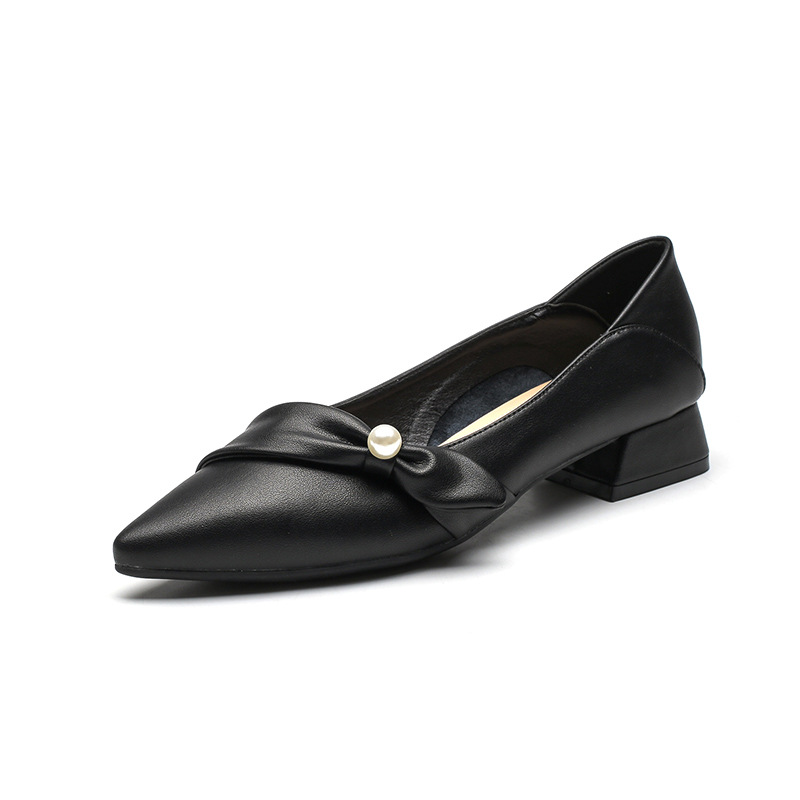 蝴蝶結簡約淺口珍珠瑪麗珍女鞋