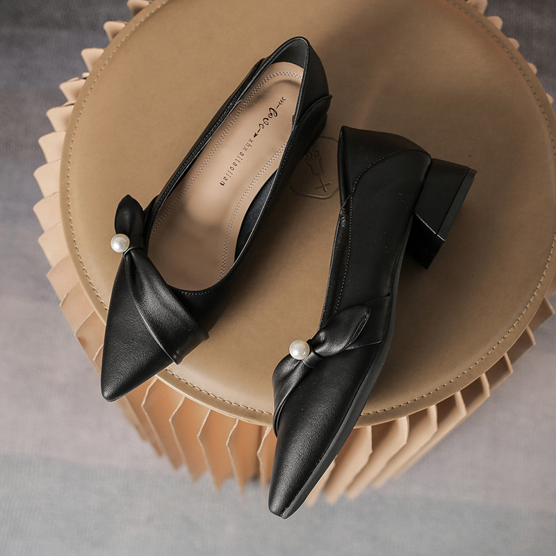 蝴蝶結簡約淺口珍珠瑪麗珍女鞋