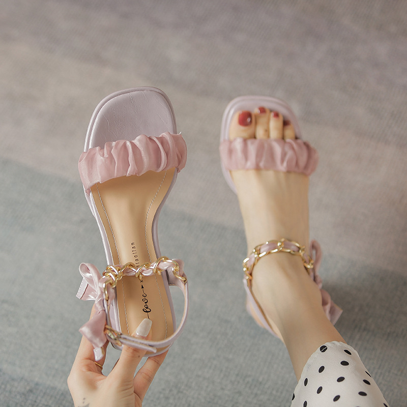 夏季甜美粗跟方頭瑪麗珍搭扣鞋