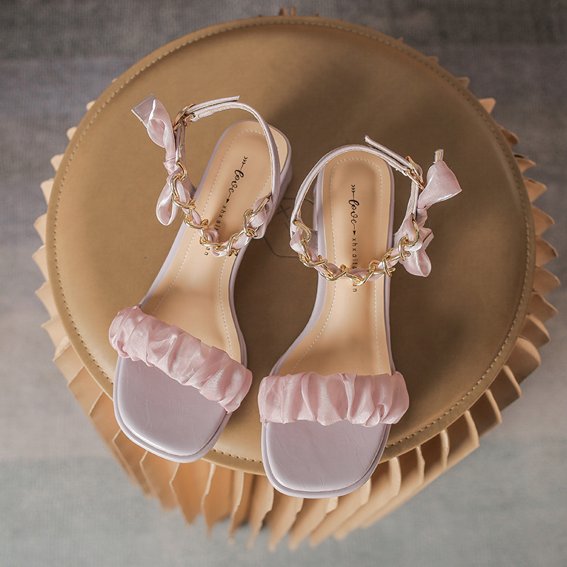 夏季甜美粗跟方頭瑪麗珍搭扣鞋